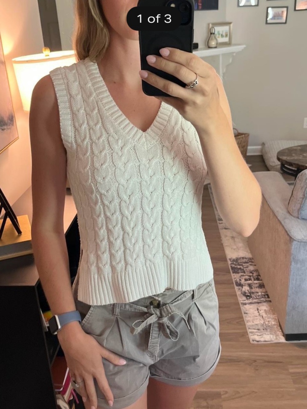 cupcakes & cashmere Cable Knit V-Neck Sweater Vest in Cream White